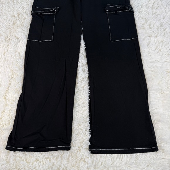 Forever 21 Twill Mid Rise Carpenter Cargo Wide Leg Pant Denim Women's XS Black - Picture 4 of 16